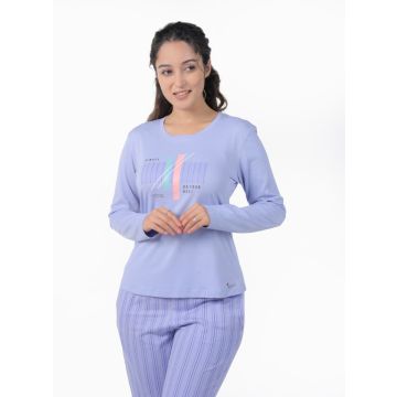 Light Purple Long Sleeve Nightwear Set for Women - Cozy Cotton Lounge Wear