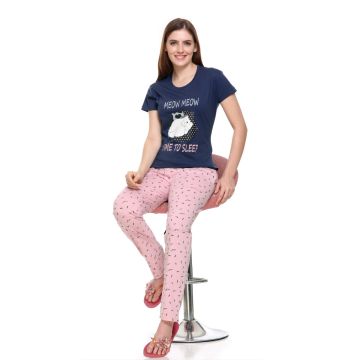 Cotton Pyjama Set Blue & Pink night suit