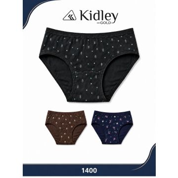 Kidley 1400 women's pure cotton full-coverage brief in dark assorted floral colours