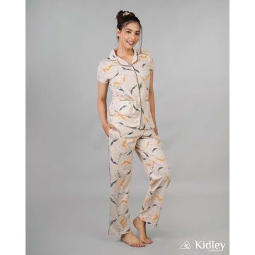 Beige cotton button down night wear women