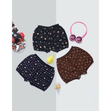 ComfortEase Printed Cotton Bloomers for Kids with Easy-Fit Waistband – Assorted Dark Prints (Pack of 6)