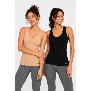 Women’s Cotton Sleeveless Tank Top Vest – Skin & Black (Pack of 2)