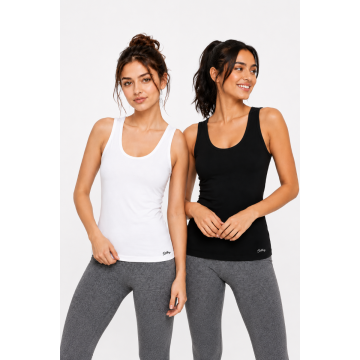 Women’s Cotton Sleeveless Tank Top Vest – White & Black (Pack of 2)
