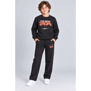 Kidley Boys’ Premium Textured Street Skate Tracksuit – Jet Black