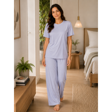 Kidley Luxury Modal Night Dress for Women - Self-Textured Night Suit Set - Light blue