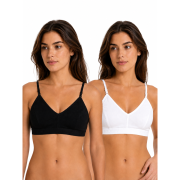 Women’s Cotton Adjustable Strap Bra | Wirefree| Non-Padded | Everyday Bra | BLack-White Pack Of 2
