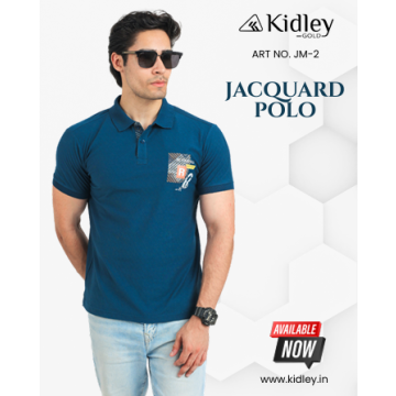Men's Self Jacquard Polo T-Shirt (BLUE)