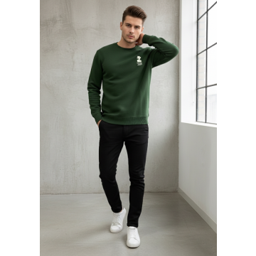 Men's Green Crewneck Sweatshirt with an Abstract Back Graphic