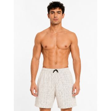 Men’s beige cotton micro-print lounge shorts front view