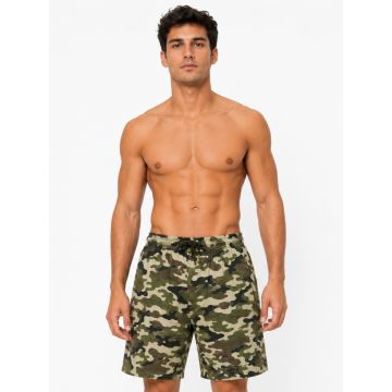 Men’s olive cotton camouflage lounge shorts front view