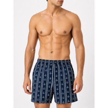Men’s navy cotton nautical print lounge shorts front view