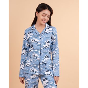 Blue Floral Button-Down Nightwear Set